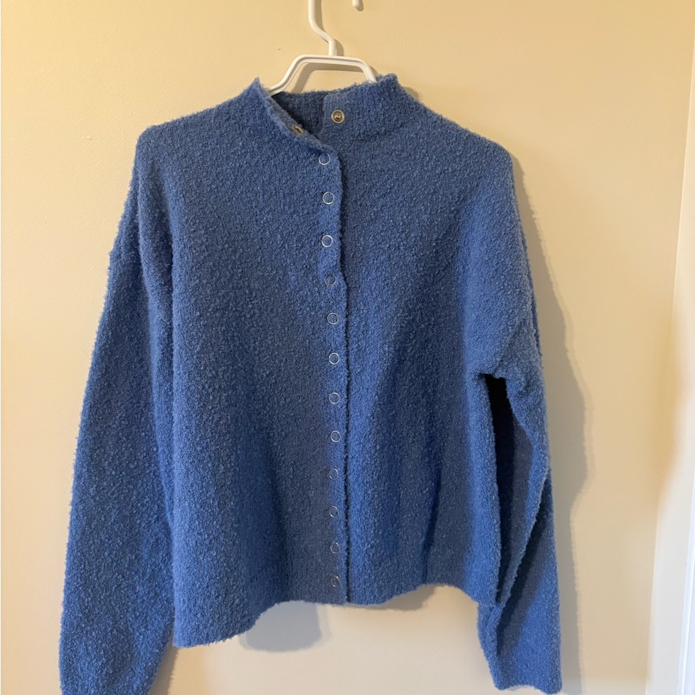 SHEIN Blue Textured Button-Up Cardigan